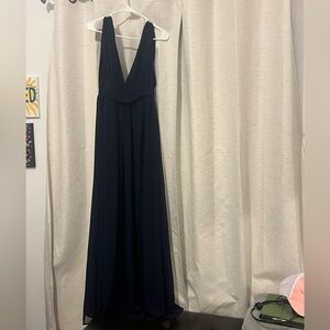 Navy blue prom dress with deep neck line. Size small